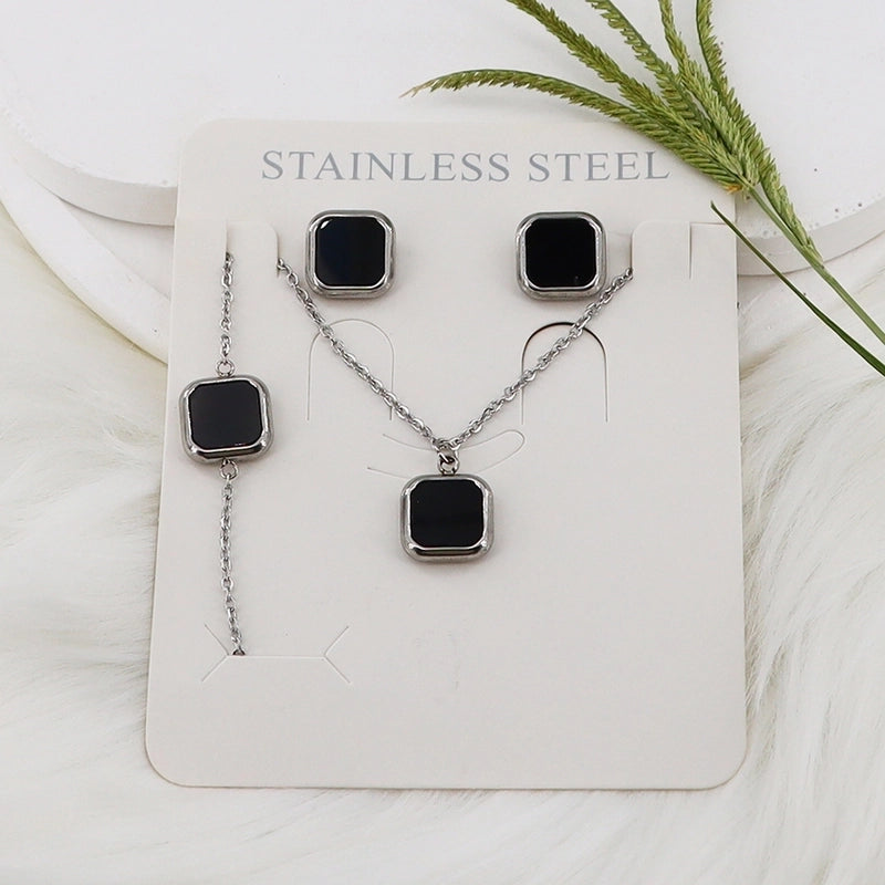 Minimalist Classic Style Square Shell 304 Stainless Steel Gold Plated Jewelry Set