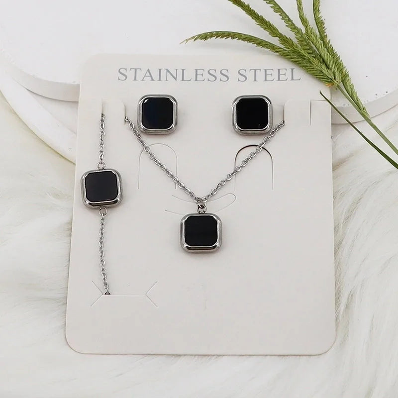 Minimalist Classic Style Square Shell 304 Stainless Steel Gold Plated Jewelry Set