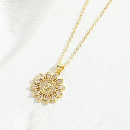 Vintage Style Minimalist Commute Round Copper Inlay 14K Gold Plated Zircon Pendant Necklace