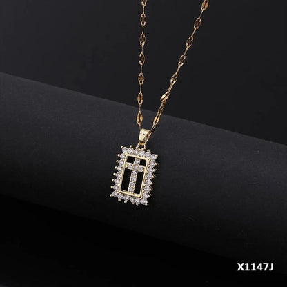 Copper Inlay Cross Zircon Pendant Necklace