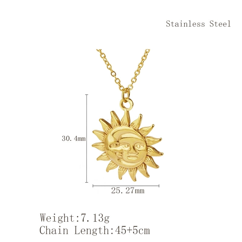 Minimalist Classic Style Sun Moon 304 Stainless Steel 18K Gold Plated Plating Pendant Necklace