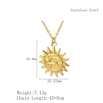 Minimalist Classic Style Sun Moon 304 Stainless Steel 18K Gold Plated Plating Pendant Necklace