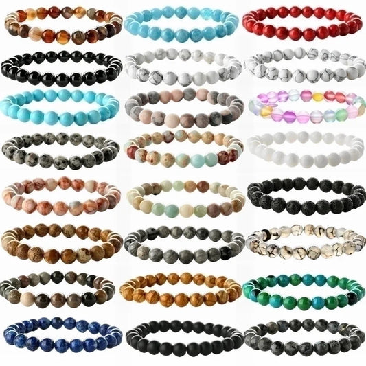 Retro Round Beaded Natural Stone Unisex Bracelets 1 Piece