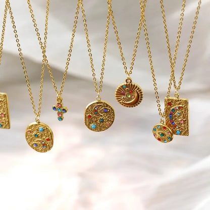 Hip-Hop Classic Style Cross Devil's Eye Star 304 Stainless Steel Zircon 18K Gold Plated Pendant Necklace