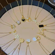 Elegant Classic Style Geometric Moon Bow Knot Titanium Steel Zircon Pendant Necklace