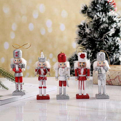 Christmas Decorations 12cm Bright Powder Wooden Nutcracker King Soldier Tin Soldier Desktop Ornaments Children's Gift