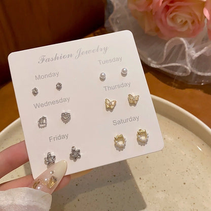 1 Set Minimalist Geometric Enamel Plating Inlay Copper Rhinestones Opal Shell Earrings