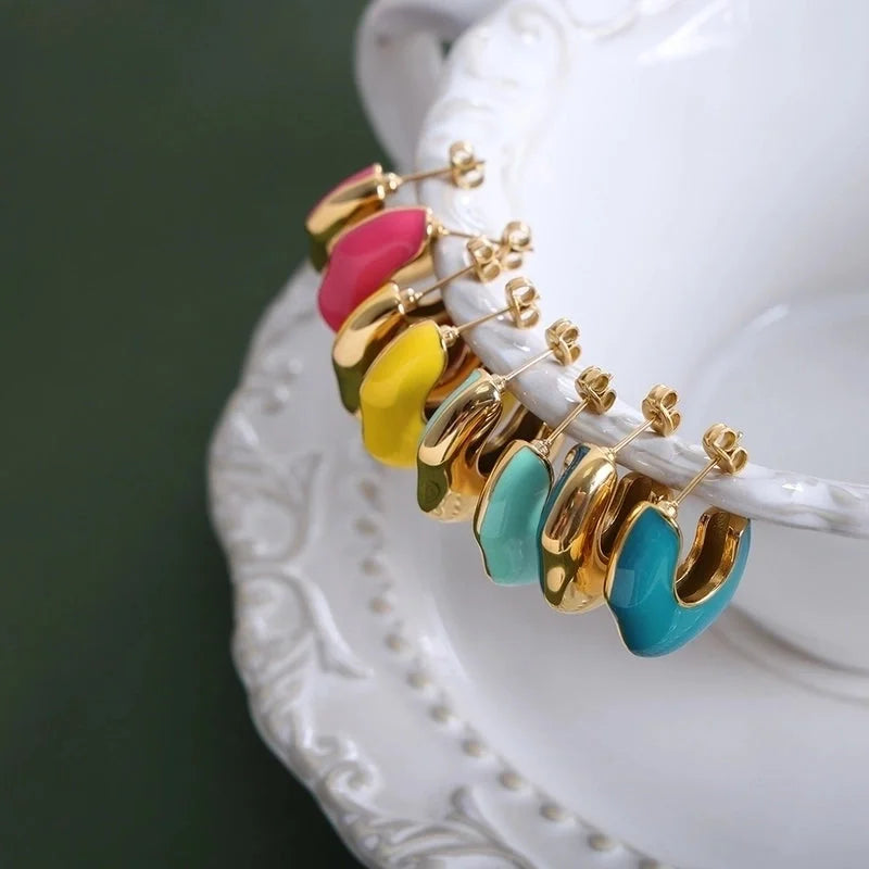 1 Pair IG Style Casual Modern Style Geometric Enamel Epoxy Plating Titanium Steel 18K Gold Plated Ear Studs