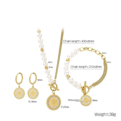 Elegant Lady Tree Titanium Steel 18K Gold Plated Plating Earrings Necklace