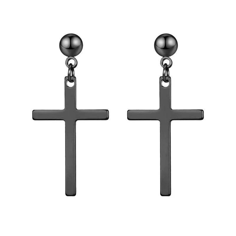 Punk Cross Stainless Steel Plating Drop Earrings 1 Piece