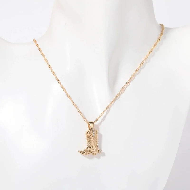 Copper 18K Gold Plated Minimalist Plating Boots Earrings Necklace