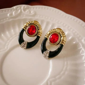 2 Pieces Minimalist Round Ellipse Geometric Copper Electroplating Earrings