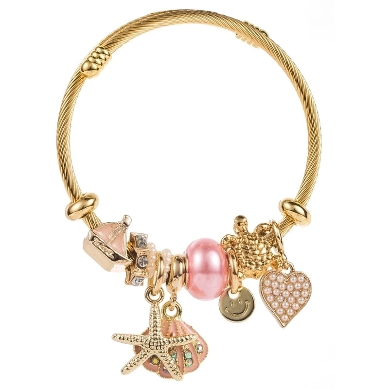 Casual Vacation Classic Style Shell Gold Plated Rhinestones Pearl 304 Stainless Steel Alloy Bangle