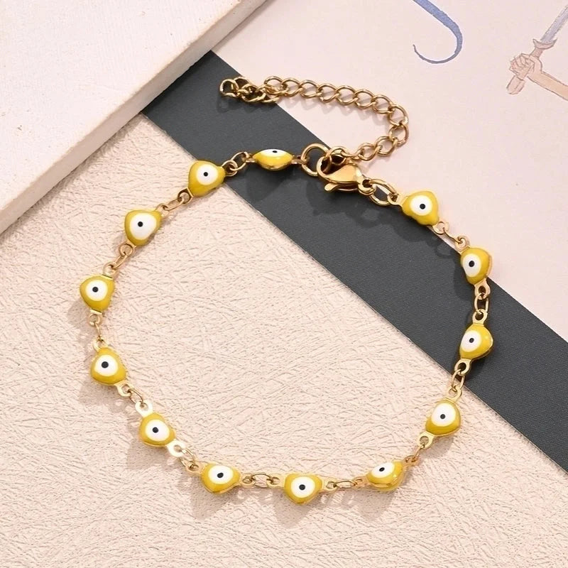 Casual Classic Style Devil's Eye Color Block Heart Shape 304 Stainless Steel 18K Gold Plated Bracelets In Bulk