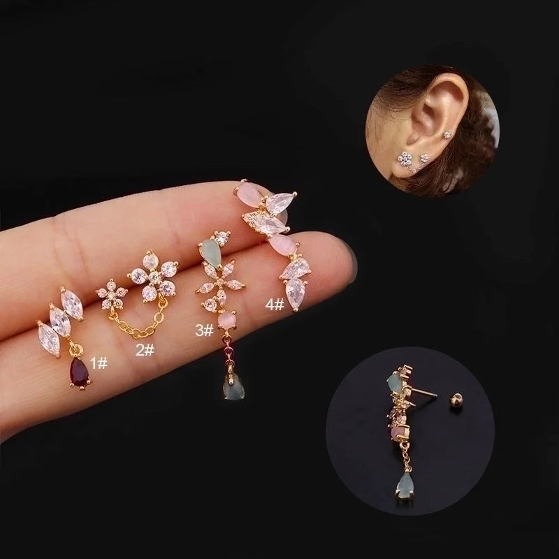 Ear Cartilage Rings & Studs Flower 316L Stainless Steel Copper Inlaid Zircon Zircon