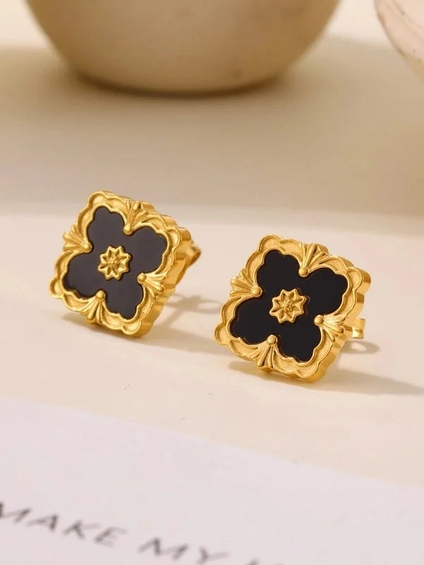 Elegant Square 304 Stainless Steel Shell 18K Gold Plated Plating Jewelry Set