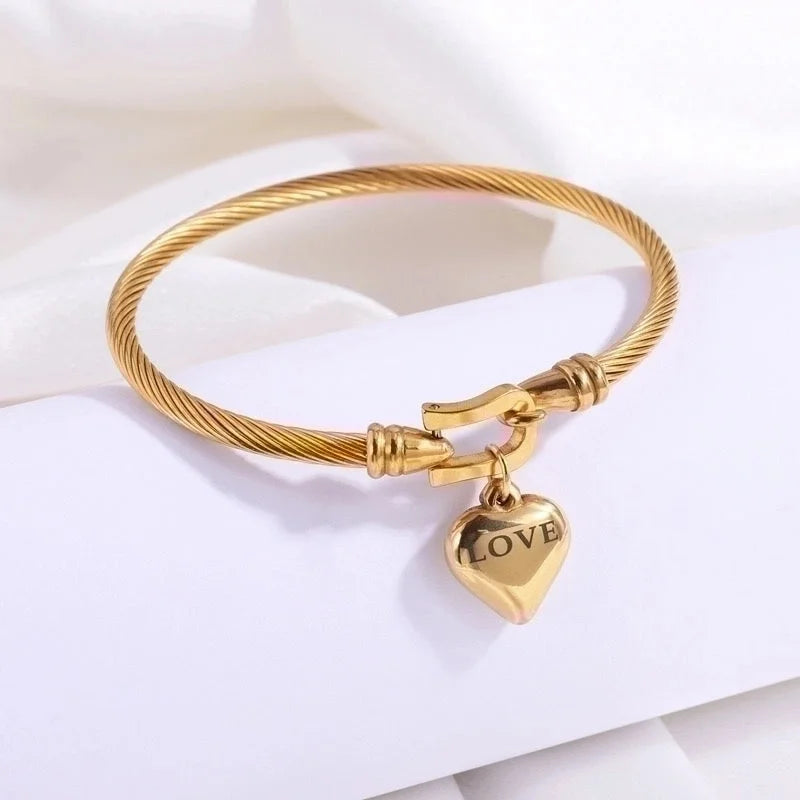 Minimalist Heart Shape 304 Stainless Steel Bangle In Bulk