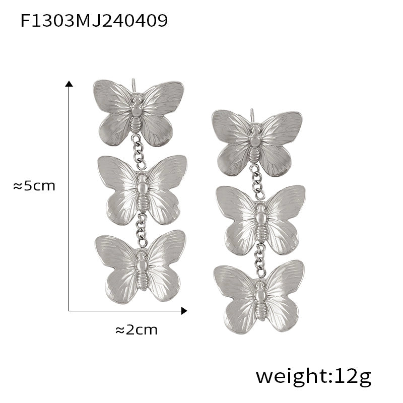 1 Pair Casual Sweet Minimalist Flower Petal Butterfly Inlay 304 Stainless Steel Pearl 18K Gold Plated Drop Earrings