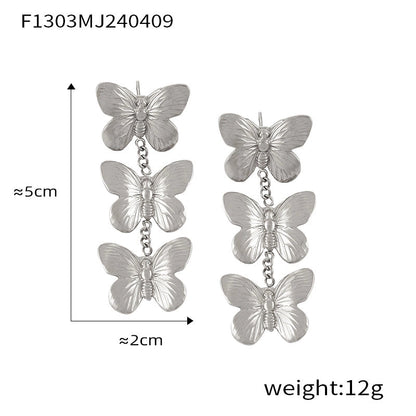 1 Pair Casual Sweet Minimalist Flower Petal Butterfly Inlay 304 Stainless Steel Pearl 18K Gold Plated Drop Earrings