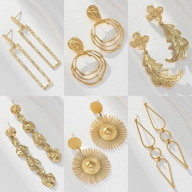 1 Pair Elegant Lady Modern Style Round Leaves Tassel Plating Titanium Steel 18K Gold Plated Drop Earrings