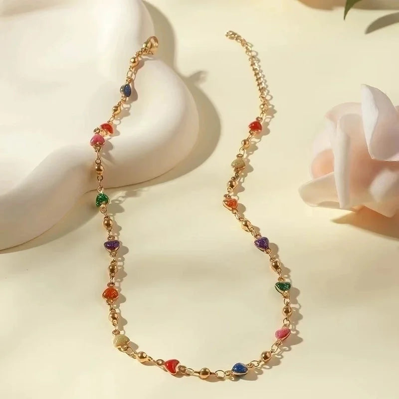 2 Pieces 304 Stainless Steel 18K Gold Plated Sweet Enamel Color Block Jewelry Set