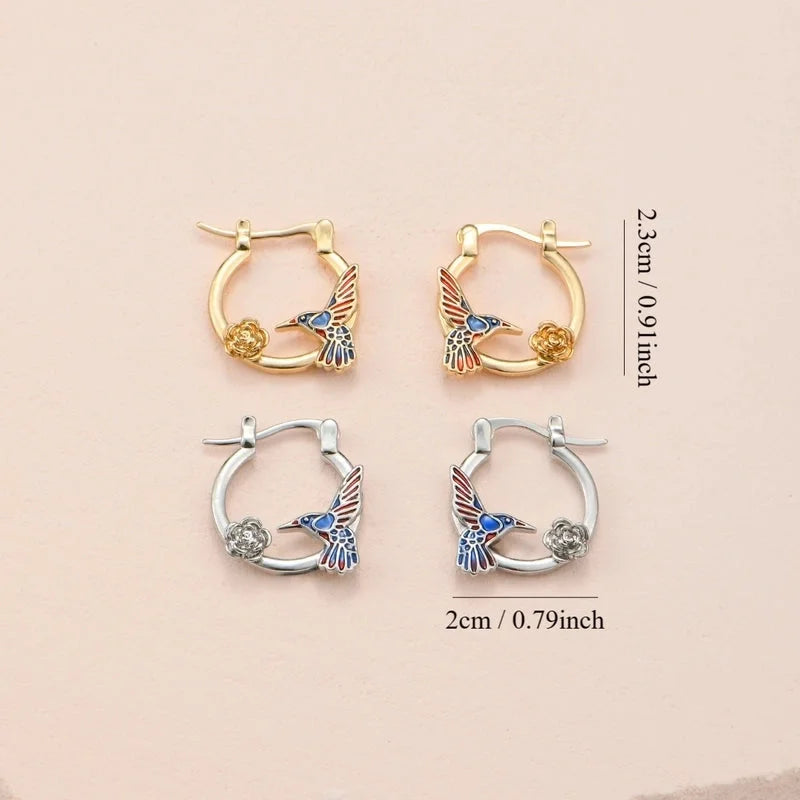 1 Pair Minimalist Classic Style Color Block Hummingbird Enamel Copper Earrings