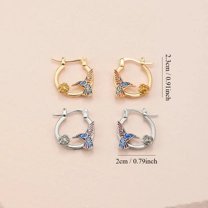 1 Pair Minimalist Classic Style Color Block Hummingbird Enamel Copper Earrings