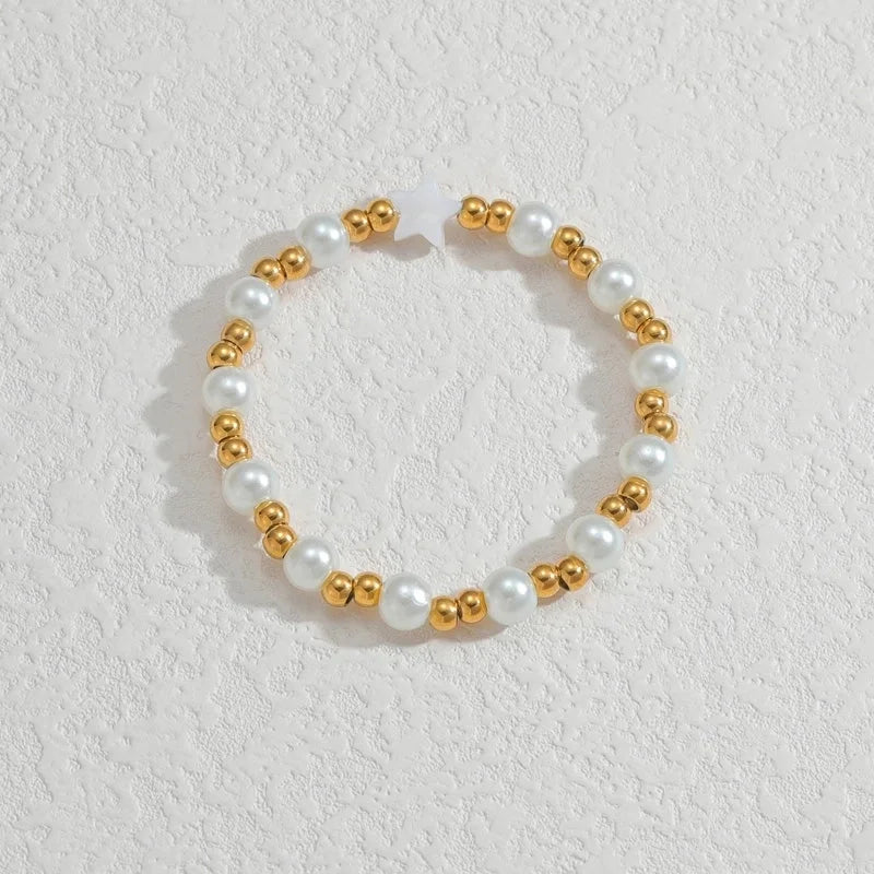 Elegant Cute Streetwear Geometric 304 Stainless Steel 18K Gold Plated Artificial Pearls Bracelets In Bulk