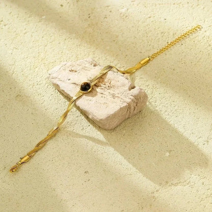 IG Style Geometric 304 Stainless Steel 18K Gold Plated Natural Stone Snake Chain Bracelets In Bulk