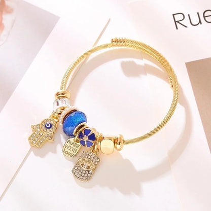 Elegant Devil'S Eye Palm 304 Stainless Steel Alloy Gold Plated Rhinestones Bangle In Bulk