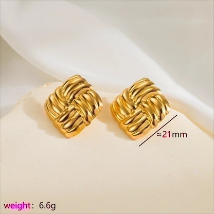 1 Pair Minimalist Classic Style Argyle 304 Stainless Steel 14K Gold Plated Stainless Steel Earrings