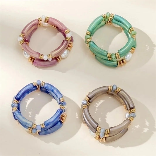 10 Pieces Casual Minimalist Geometric Arylic Pearl Women's Bracelets