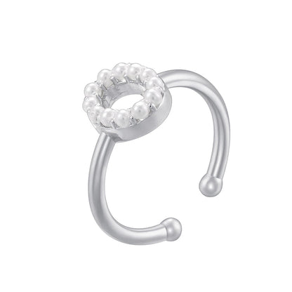 Copper 18K Gold Plated Plating Inlay Letter Artificial Pearls Open Rings