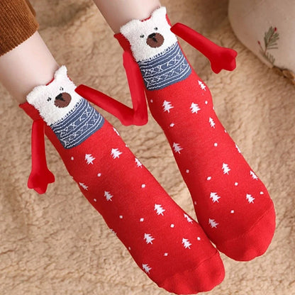New Popular Christmas Socks Autumn And Winter Cotton Magnet Magnet Hand-holding Socks Mid-calf Length Socks In Stock
