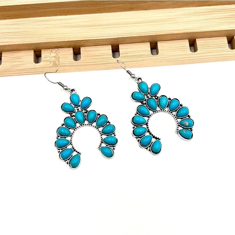 Turquoise Earrings Suit Women\'s Bohemian Retro Personalized Ethnic Style Alloy Earrings