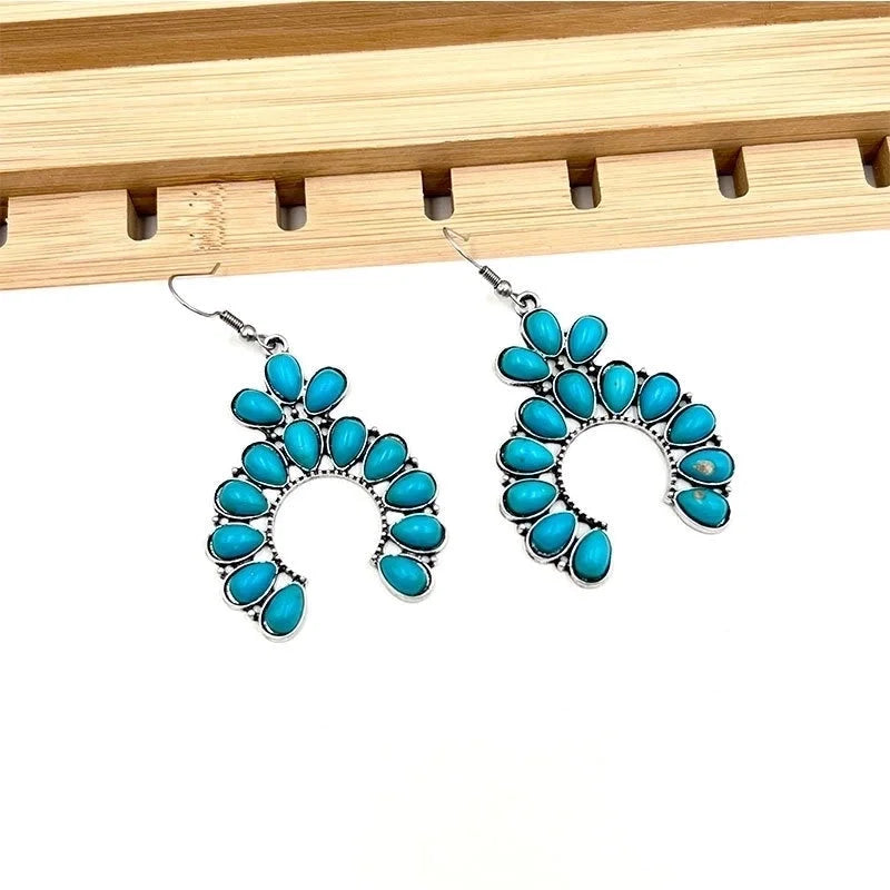 Turquoise Earrings Suit Women\'s Bohemian Retro Personalized Ethnic Style Alloy Earrings