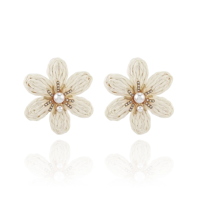 1 Pair Hawaiian Modern Style Sweet Flower Inlay Imitation Pearl Alloy Raffia Imitation Pearl Drop Earrings