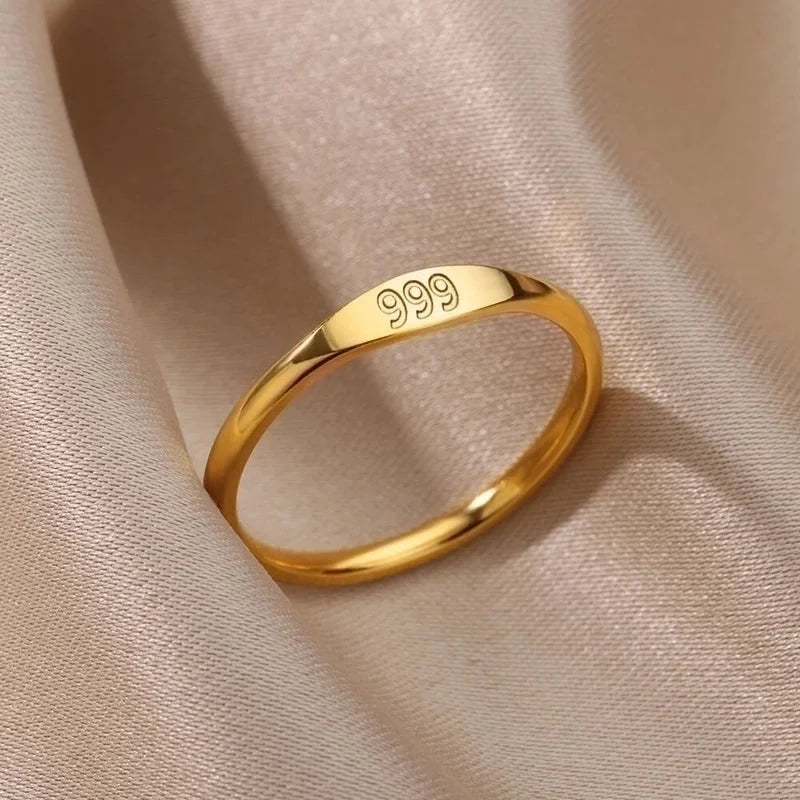 1 Piece Minimalist Number Stainless Steel Inlaid Gold Rings