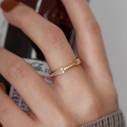 Fashion Geometric Titanium Steel Plating Rhinestones Shell Rings