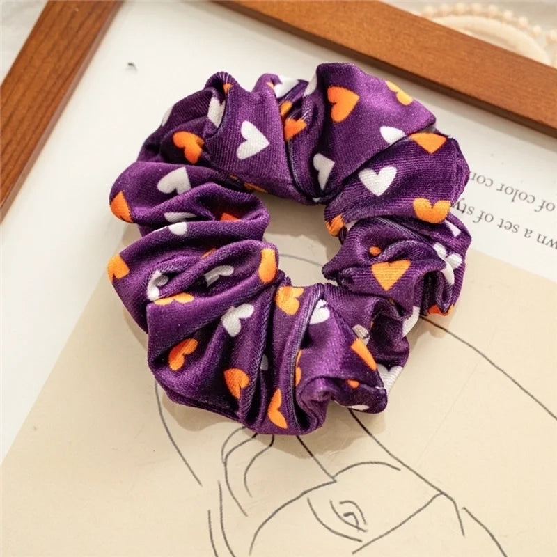 Halloween Fashion Women'S Pumpkin Heart Shape Flannel Printing Hair Tie