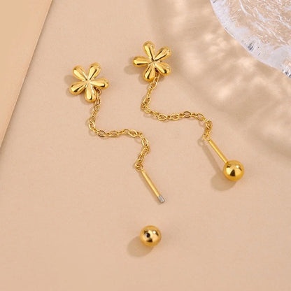 1 Pair Classic Style Flower 304 Stainless Steel 18K Gold Plated Drop Earrings
