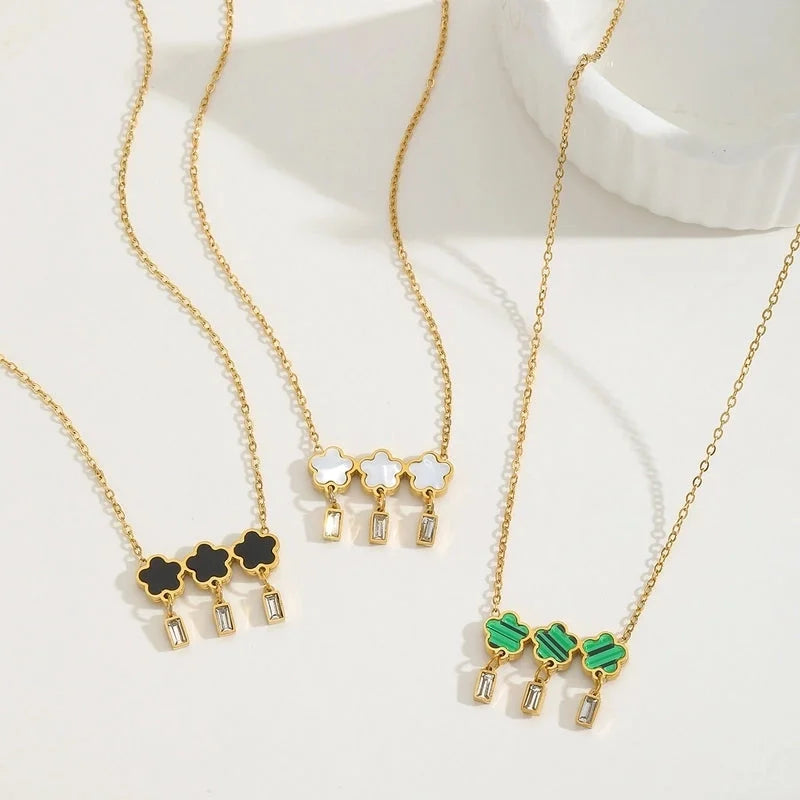 Elegant Cute Minimalist Flower 304 Stainless Steel Acrylic Zircon 18K Gold Plated Inlay Pendant Necklace