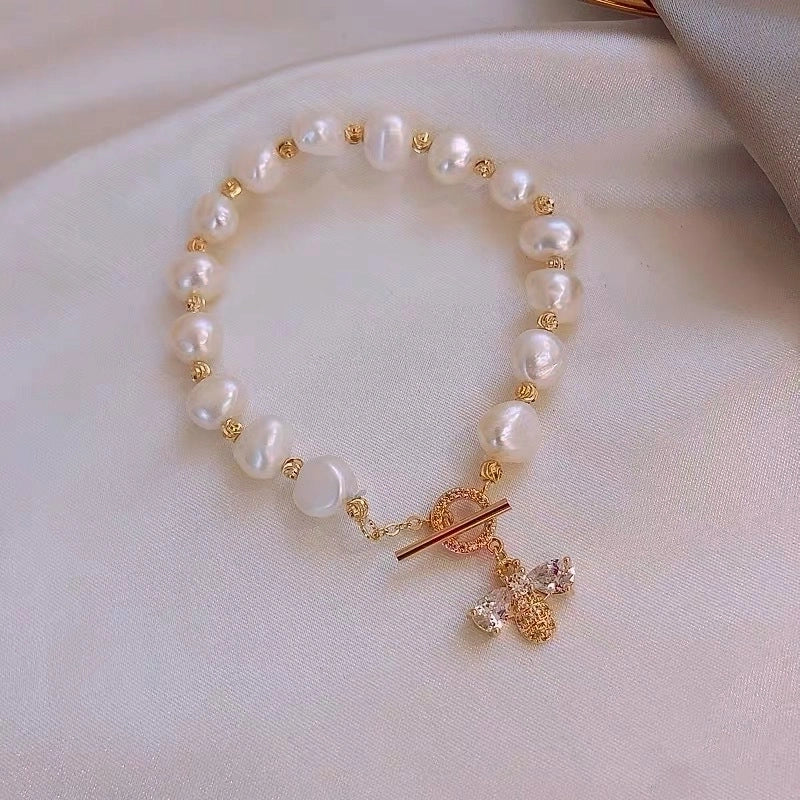 Elegant Round Rhinestones Imitation Pearl Alloy Freshwater Pearl Bracelets