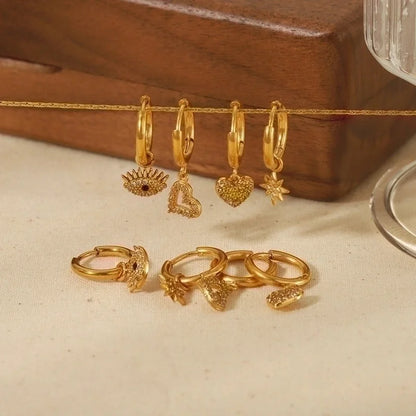 1 Pair Streetwear Hexagram Heart Shape Eye Polishing Plating Inlay 304 Stainless Steel Zircon Drop Earrings