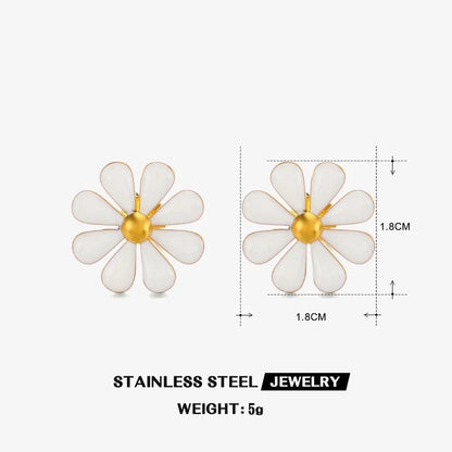Minimalist Classic Style Flower 304 Stainless Steel Resin 18K Gold Plated Enamel Rings Earrings