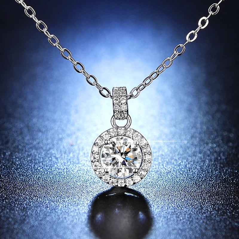 Shiny Geometric White Copper Inlay Rhinestones Pendant Necklace