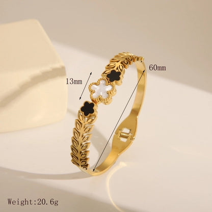 French Style Classic Style Commute Solid Color Flower 304 Stainless Steel 18K Gold Plated Zircon Bangle In Bulk