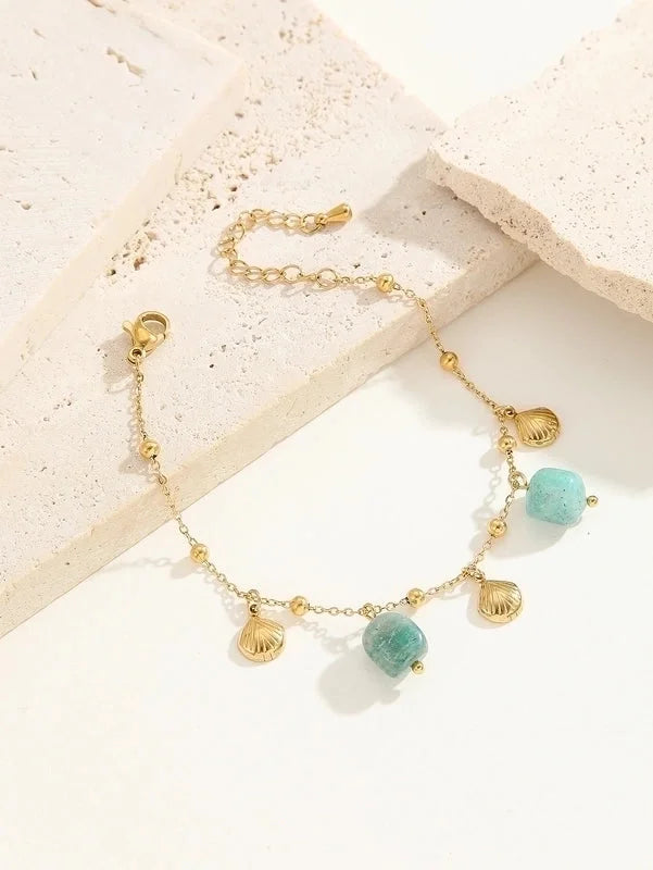 Minimalist Classic Style Color Block Ocean Titanium Steel 18K Gold Plated Crystal Bracelets In Bulk