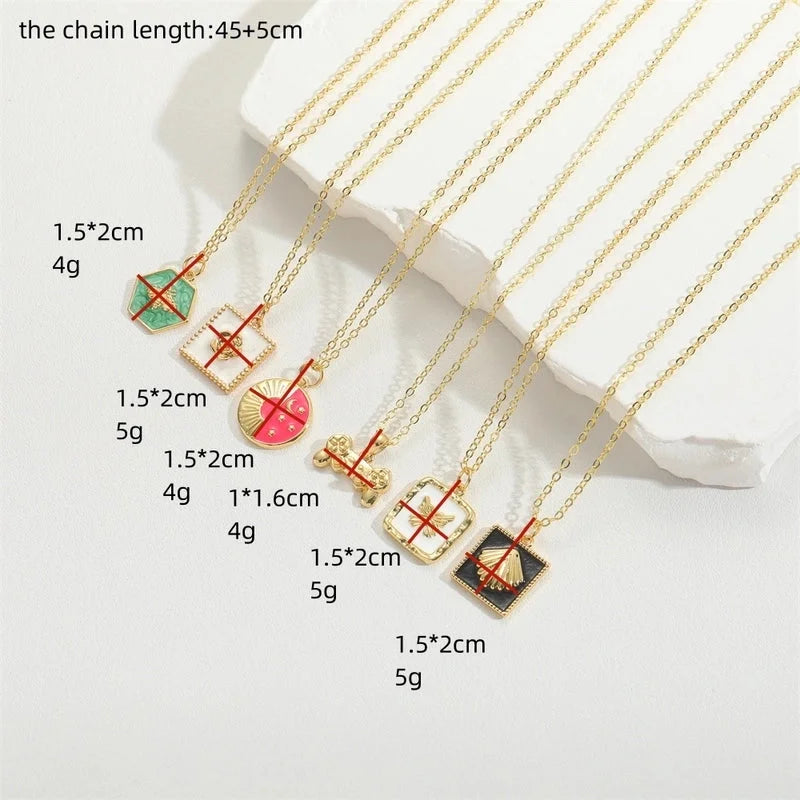 Copper 14K Gold Plated Vintage Style Minimalist Commute Enamel Inlay Butterfly Zircon Pendant Necklace