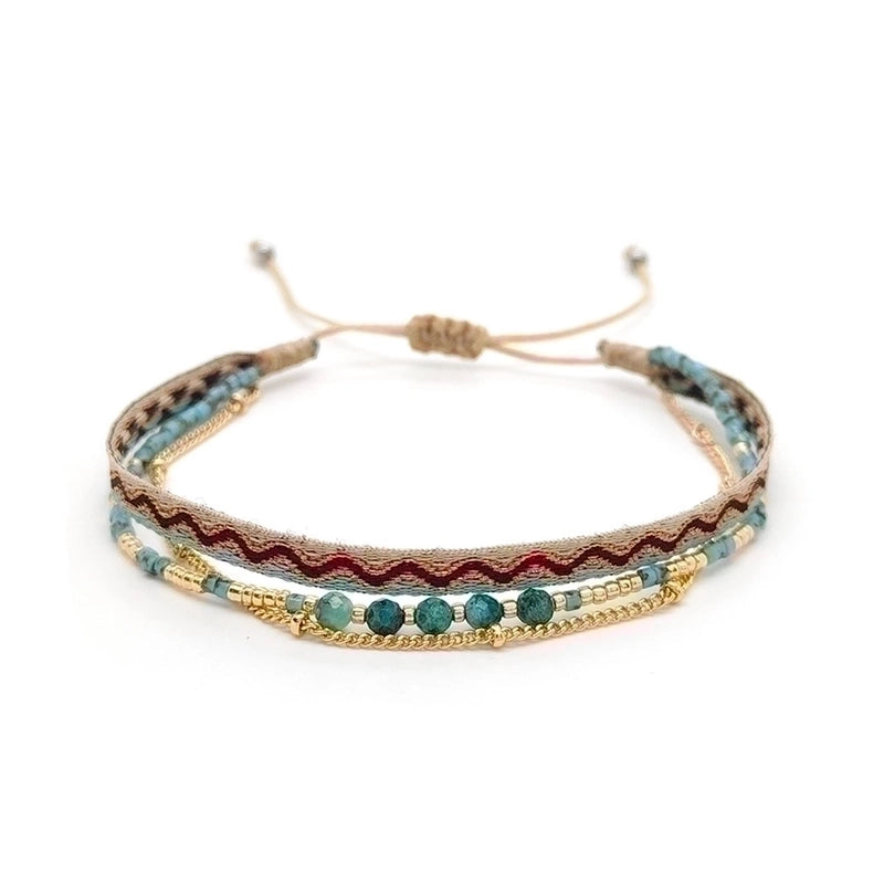 Minimalist Classic Style Color Block Natural Stone Layered Knitting 18k Gold Plated Bracelets
